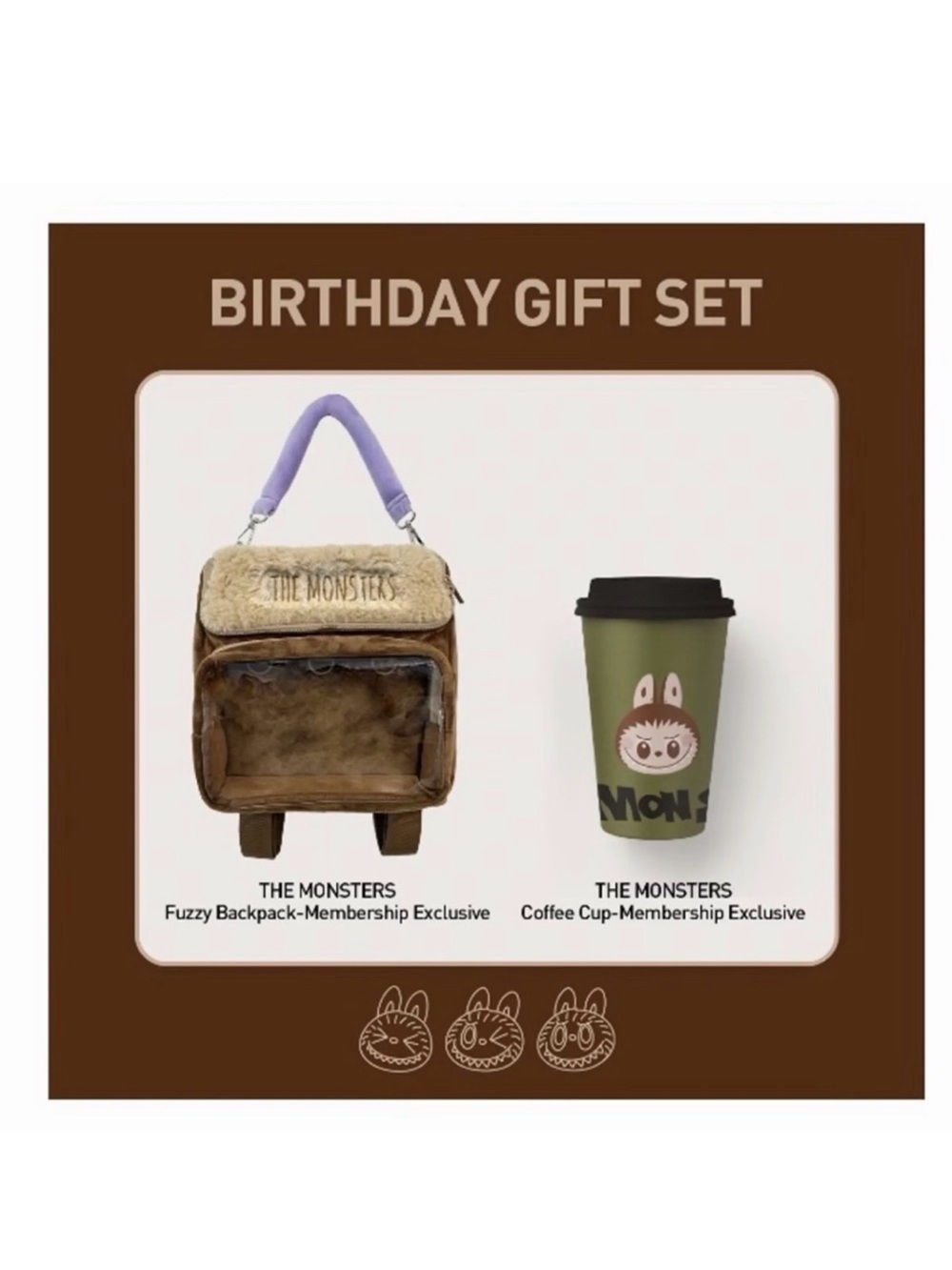 Pop Mart labubu birthday gift THE MONSTERS Fuzzy Backpack and coffee cup